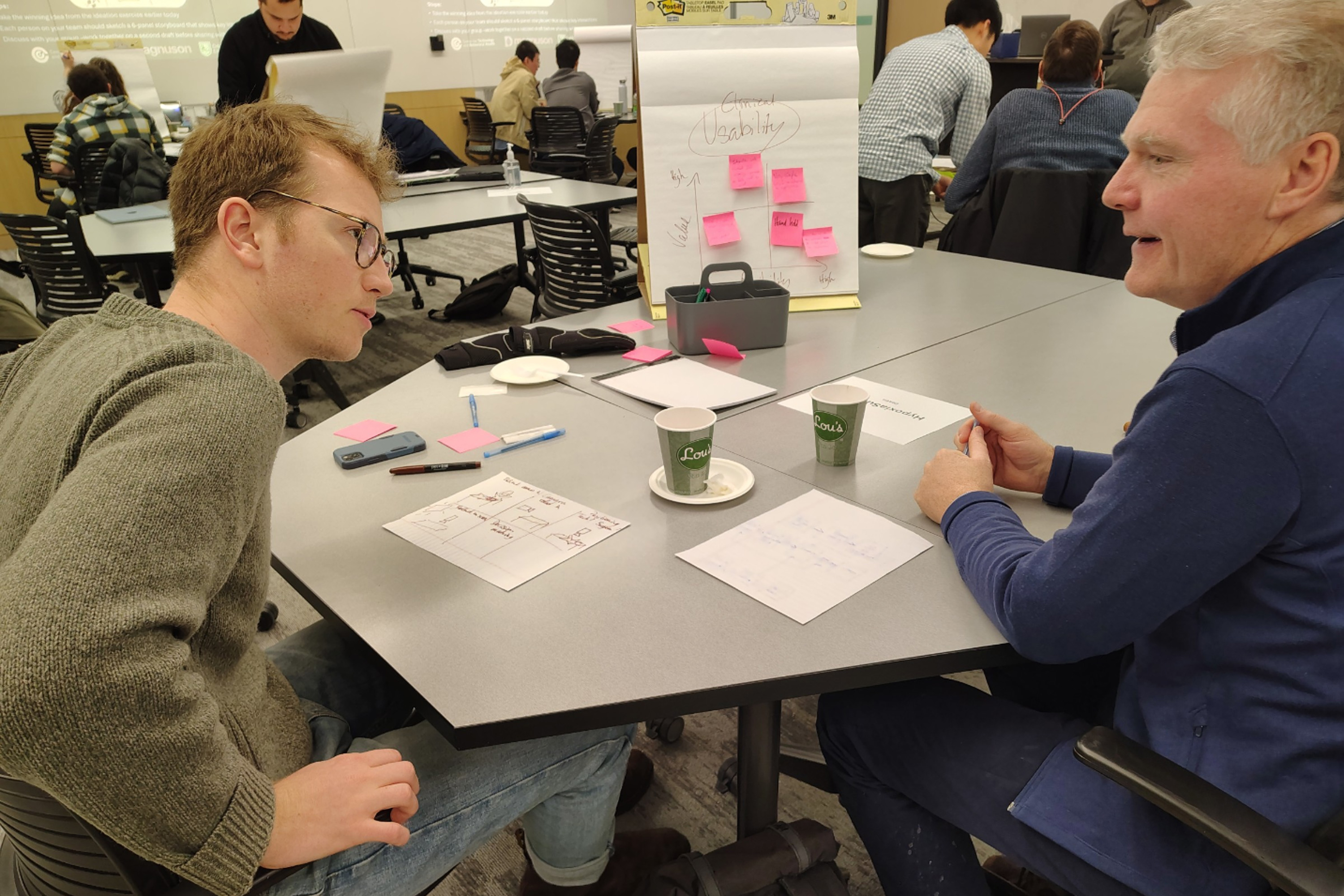 People talking at a table