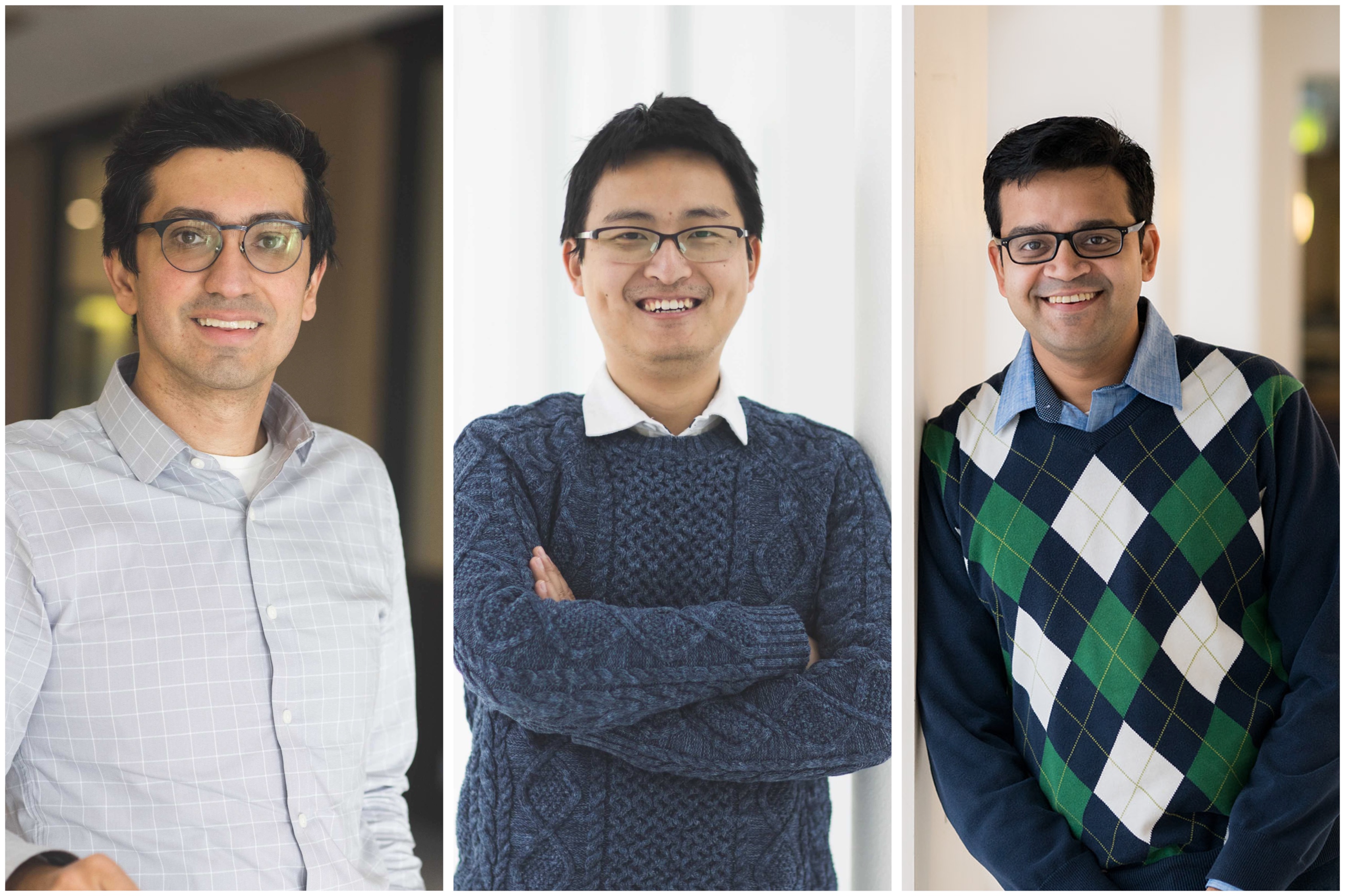CS professors Soroush Vosoughi, Yaoqing Yang, and Deeparnab Chakrabarty