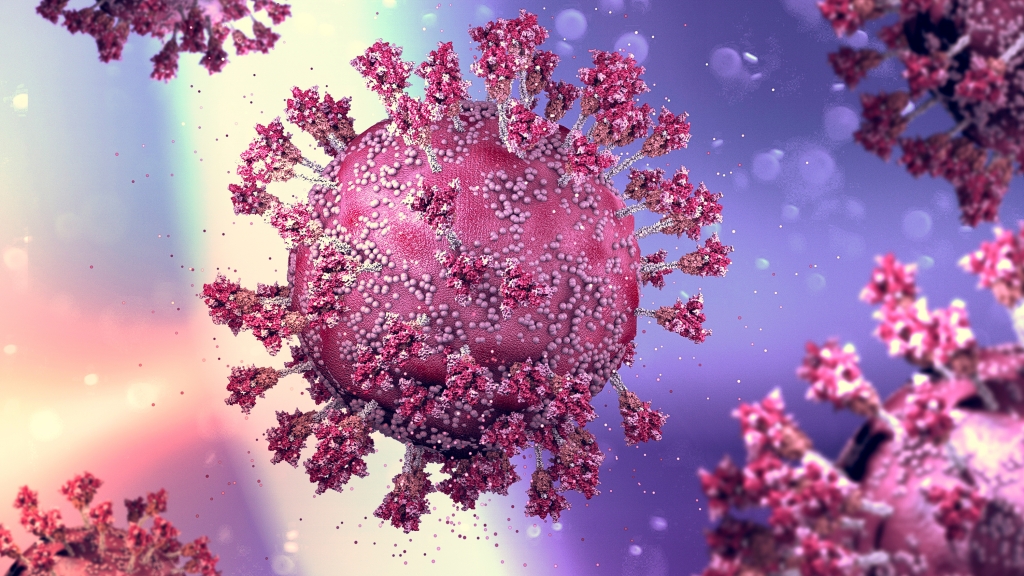 Graphic of a spike protein (a sphere with growths around it)